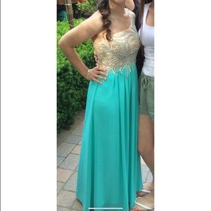 Aqua and Nude Prom/Evening Gown